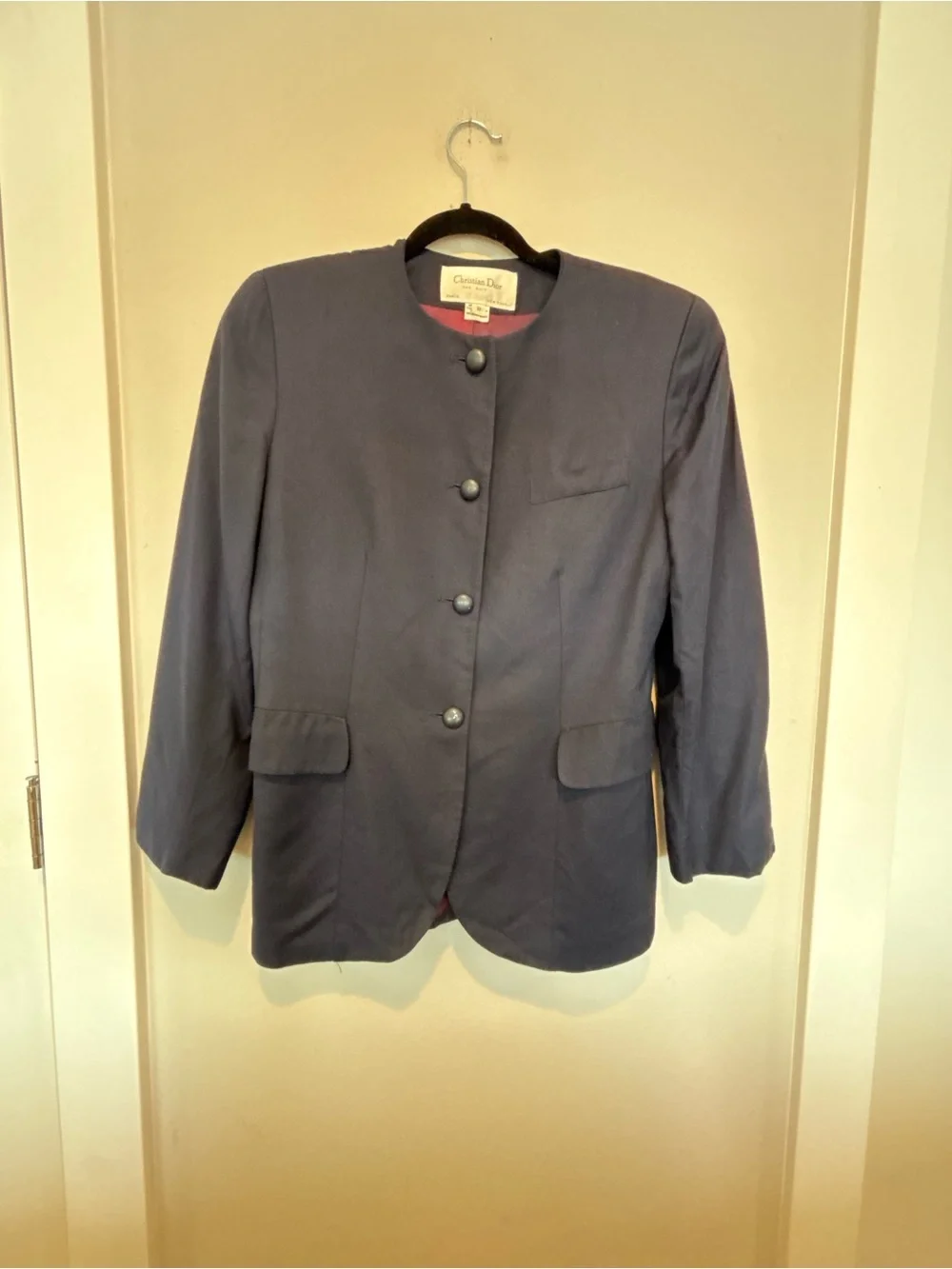 Dior Navy Round-Neck Button Front Collarless Blazer